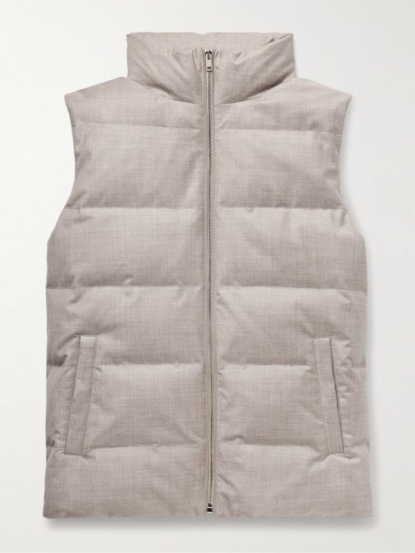 Leather-Trimmed Quilted Green Storm System® Wool and Silk-Blend Down Gilet Leather-Trimmed Quilted Green Storm System® Wool and Silk-Blend Down Gilet