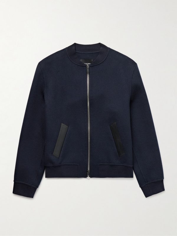 Leather-Trimmed Wool and Cashmere-Blend Felt Bomber Jacket Leather-Trimmed Wool and Cashmere-Blend Felt Bomber Jacket