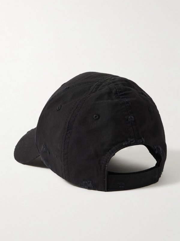 Cargo Distressed Logo-Embroidered Cotton-Ripstop Baseball Cap - BK