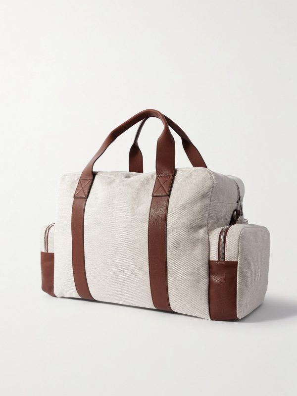 Leather-Trimmed Canvas Weekend Bag - BK Leather-Trimmed Canvas Weekend Bag - BK