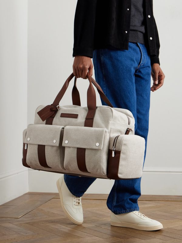 Leather-Trimmed Canvas Weekend Bag - OU Leather-Trimmed Canvas Weekend Bag - OU