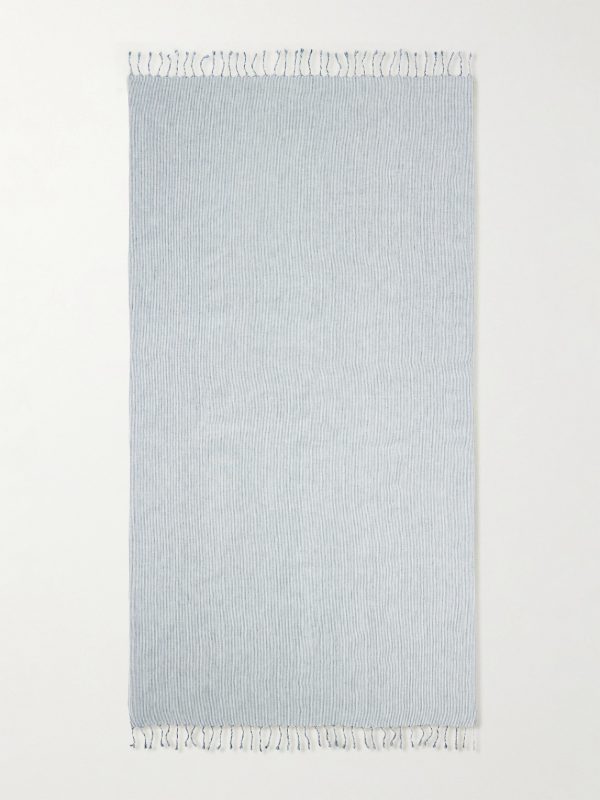 Fringed Striped Linen Beach Towel - E1 Fringed Striped Linen Beach Towel - E1