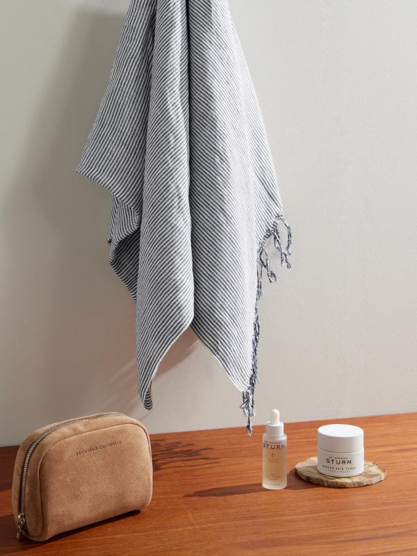 Fringed Striped Linen Beach Towel - OU Fringed Striped Linen Beach Towel - OU