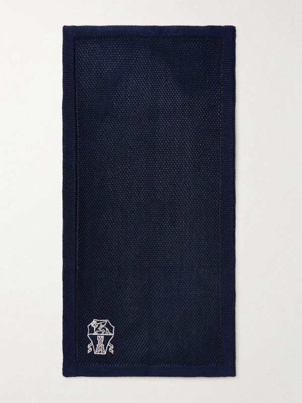 Logo-Embroidered Knitted Silk Pocket Square - FR Logo-Embroidered Knitted Silk Pocket Square - FR