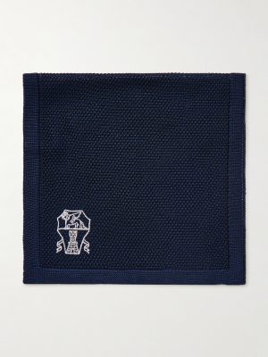 Logo-Embroidered Knitted Silk Pocket Square