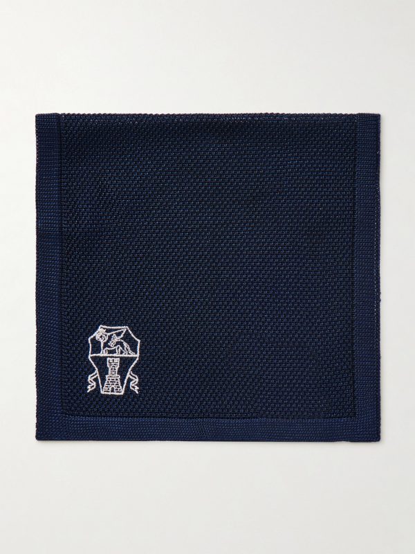 Logo-Embroidered Knitted Silk Pocket Square Logo-Embroidered Knitted Silk Pocket Square