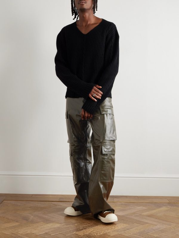 Straight-Leg Leather Cargo Trousers - OU Straight-Leg Leather Cargo Trousers - OU
