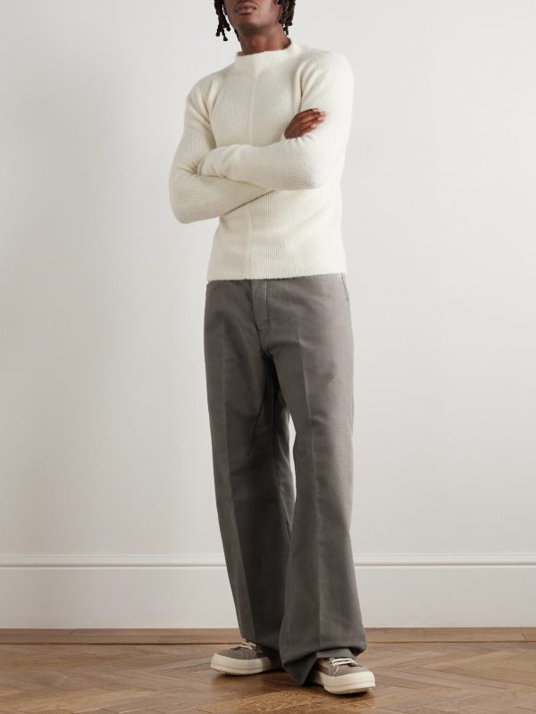 Geth Wide-Leg Brushed Organic Cotton-Twill Trousers - OU Geth Wide-Leg Brushed Organic Cotton-Twill Trousers - OU