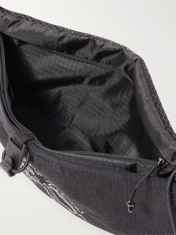 Borders Embroidered Ripstop-Trimmed Mesh Belt Bag - E1 Borders Embroidered Ripstop-Trimmed Mesh Belt Bag - E1
