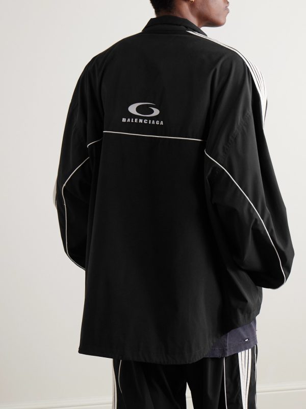 Oversized Striped Logo-Embroidered Recycled-Shell Track Jacket - BK Oversized Striped Logo-Embroidered Recycled-Shell Track Jacket - BK
