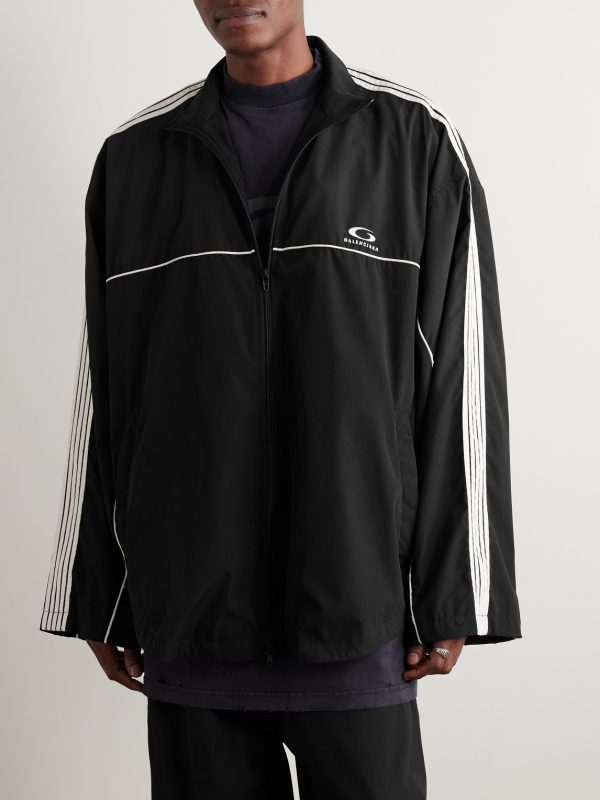 Oversized Striped Logo-Embroidered Recycled-Shell Track Jacket - FR Oversized Striped Logo-Embroidered Recycled-Shell Track Jacket - FR