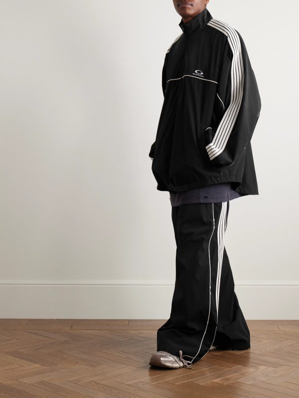 Oversized Striped Logo-Embroidered Recycled-Shell Track Jacket - OU Oversized Striped Logo-Embroidered Recycled-Shell Track Jacket - OU