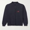 Laurel Embroidered Distressed Cotton-Piqué Polo Shirt Laurel Embroidered Distressed Cotton-Piqué Polo Shirt