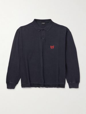 Laurel Embroidered Distressed Cotton-Piqué Polo Shirt Laurel Embroidered Distressed Cotton-Piqué Polo Shirt
