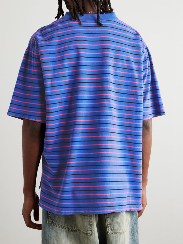 Oversized Striped Cotton-Piqué Polo Shirt - BK
