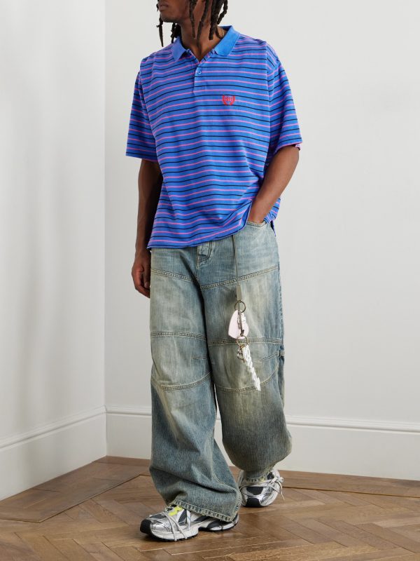 Oversized Striped Cotton-Piqué Polo Shirt - OU