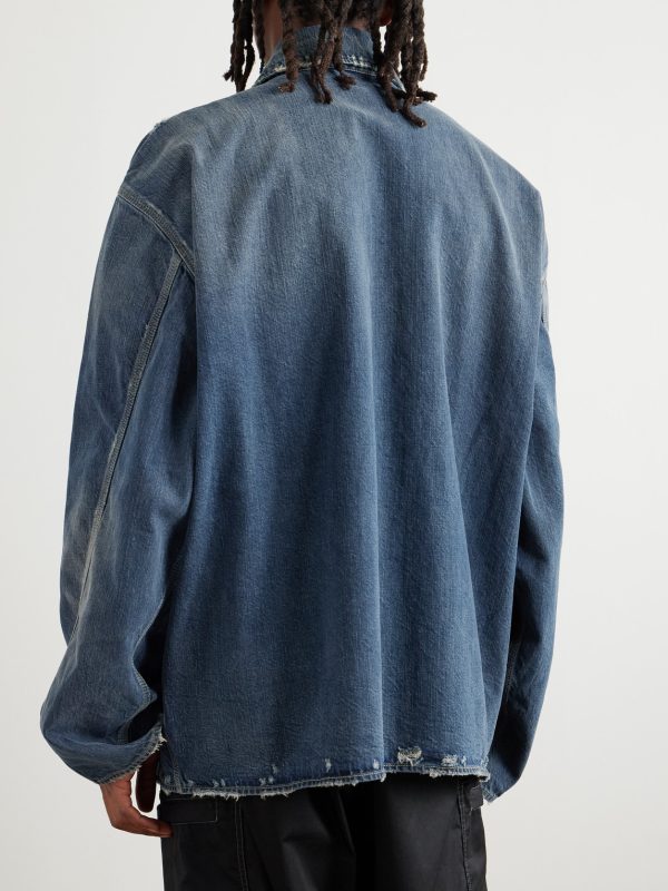 Oversized Distressed Denim Jacket - BK