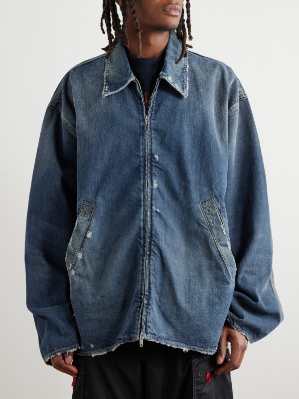 Oversized Distressed Denim Jacket - FR