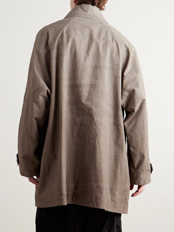 Oversized Distressed Cotton-Ripstop Car Coat - BK