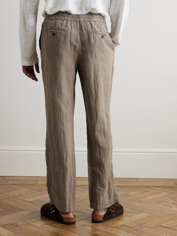 Straight-Leg Garment-Dyed Linen Drawstring Trousers - BK Straight-Leg Garment-Dyed Linen Drawstring Trousers - BK