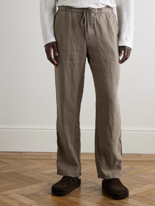 Straight-Leg Garment-Dyed Linen Drawstring Trousers - FR Straight-Leg Garment-Dyed Linen Drawstring Trousers - FR