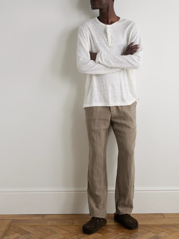 Straight-Leg Garment-Dyed Linen Drawstring Trousers - OU Straight-Leg Garment-Dyed Linen Drawstring Trousers - OU