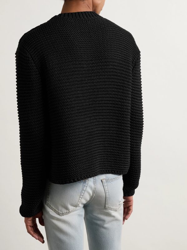 Cropped Ribbed Logo-Jacquard Cotton Sweater - BK Cropped Ribbed Logo-Jacquard Cotton Sweater - BK