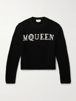 Cropped Ribbed Logo-Jacquard Cotton Sweater Cropped Ribbed Logo-Jacquard Cotton Sweater