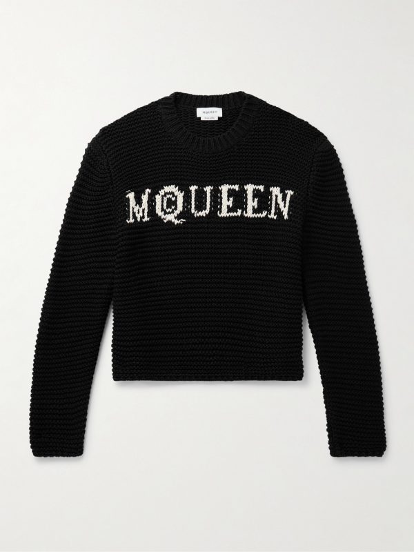 Cropped Ribbed Logo-Jacquard Cotton Sweater Cropped Ribbed Logo-Jacquard Cotton Sweater