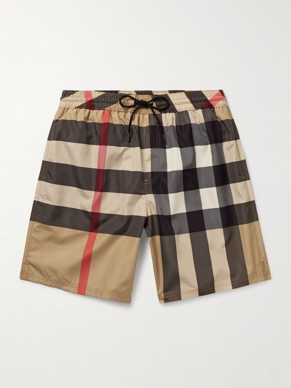 Straight-Leg Long-Length Checked Swim Shorts Straight-Leg Long-Length Checked Swim Shorts