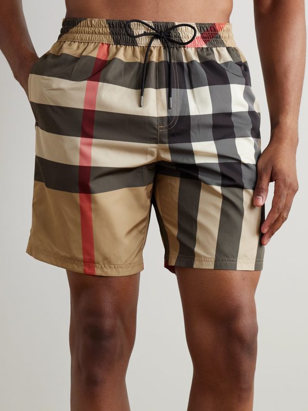 Straight-Leg Long-Length Checked Swim Shorts - OU Straight-Leg Long-Length Checked Swim Shorts - OU