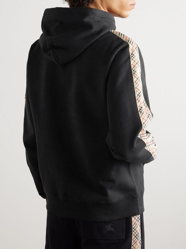 Checked Logo-Embroidered Cotton-Jersey Hoodie - BK Checked Logo-Embroidered Cotton-Jersey Hoodie - BK