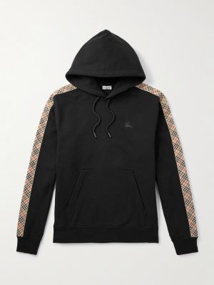 Checked Logo-Embroidered Cotton-Jersey Hoodie
