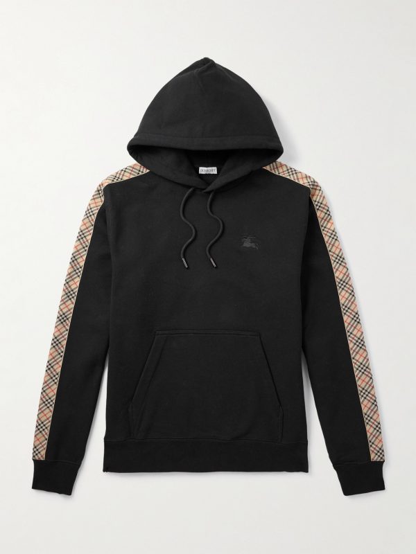 Checked Logo-Embroidered Cotton-Jersey Hoodie Checked Logo-Embroidered Cotton-Jersey Hoodie