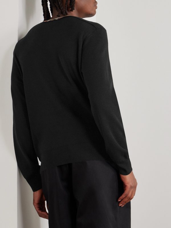 Checked Jacquard-Trimmed Wool Sweater - BK
