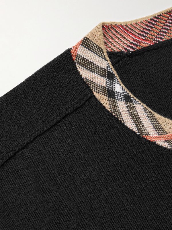 Checked Jacquard-Trimmed Wool Sweater - CU