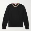 Checked Jacquard-Trimmed Wool Sweater