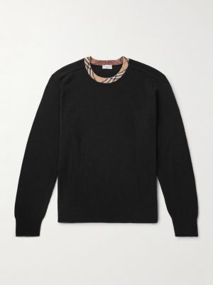 Checked Jacquard-Trimmed Wool Sweater