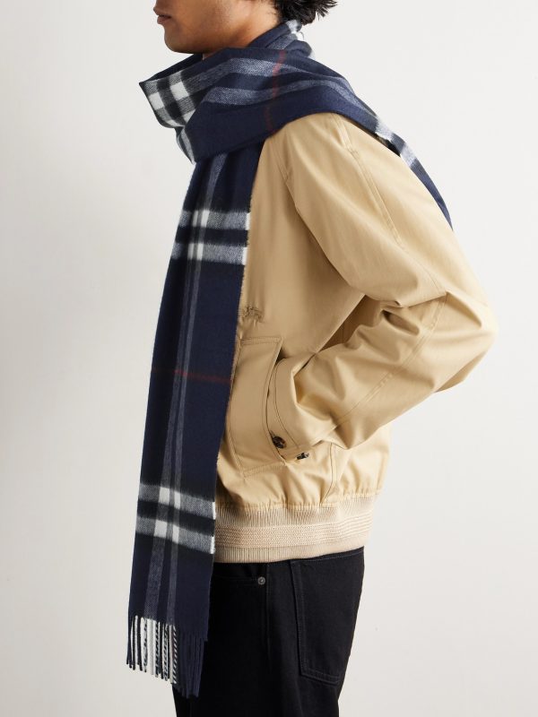 Fringed Checked Cashmere Scarf - OU Fringed Checked Cashmere Scarf - OU