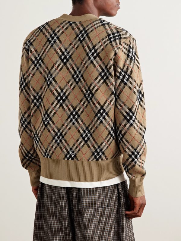 Checked Jacquard-Knit Wool-Blend Cardigan - BK Checked Jacquard-Knit Wool-Blend Cardigan - BK