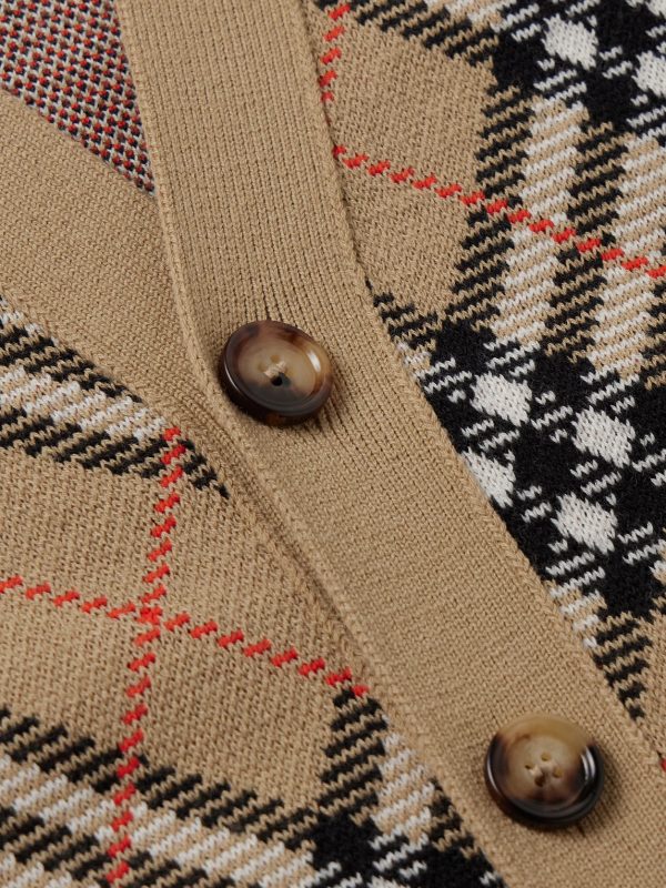 Checked Jacquard-Knit Wool-Blend Cardigan - CU Checked Jacquard-Knit Wool-Blend Cardigan - CU