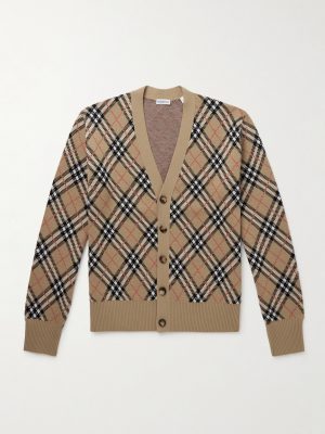 Checked Jacquard-Knit Wool-Blend Cardigan