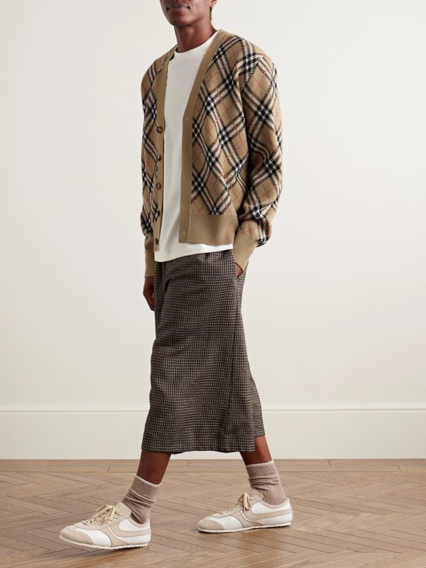 Checked Jacquard-Knit Wool-Blend Cardigan - OU Checked Jacquard-Knit Wool-Blend Cardigan - OU