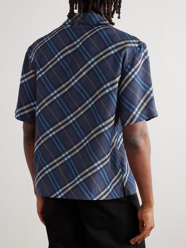 Convertible-Collar Checked Silk Shirt - BK