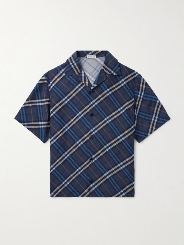 Convertible-Collar Checked Silk Shirt