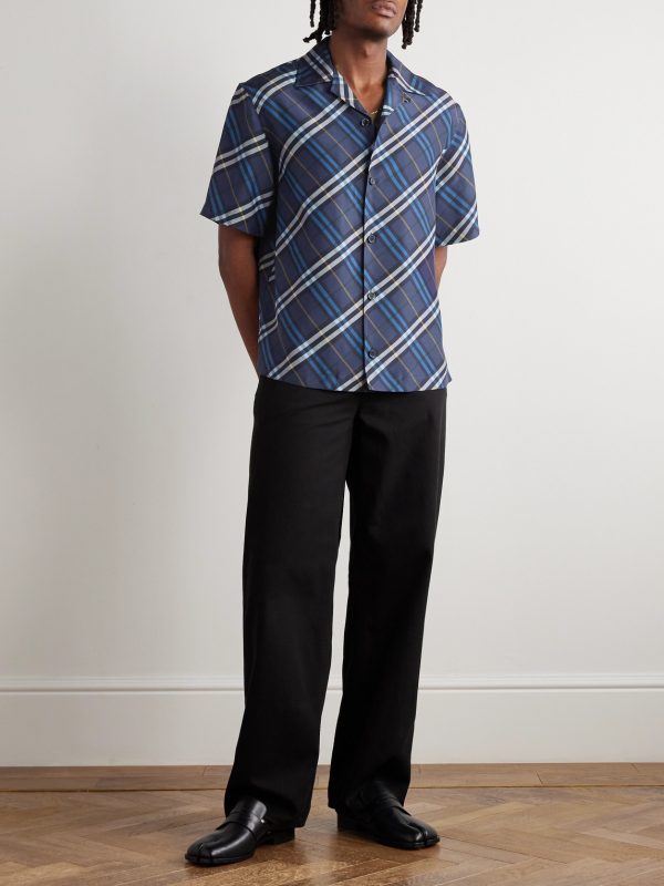 Convertible-Collar Checked Silk Shirt - OU