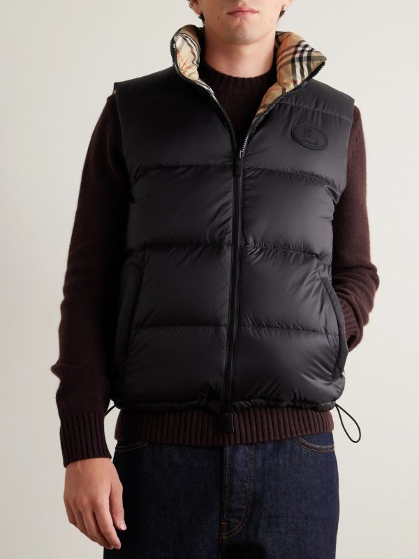 Slim-Fit Reversible Quilted Checked Down Gilet - E1 Slim-Fit Reversible Quilted Checked Down Gilet - E1