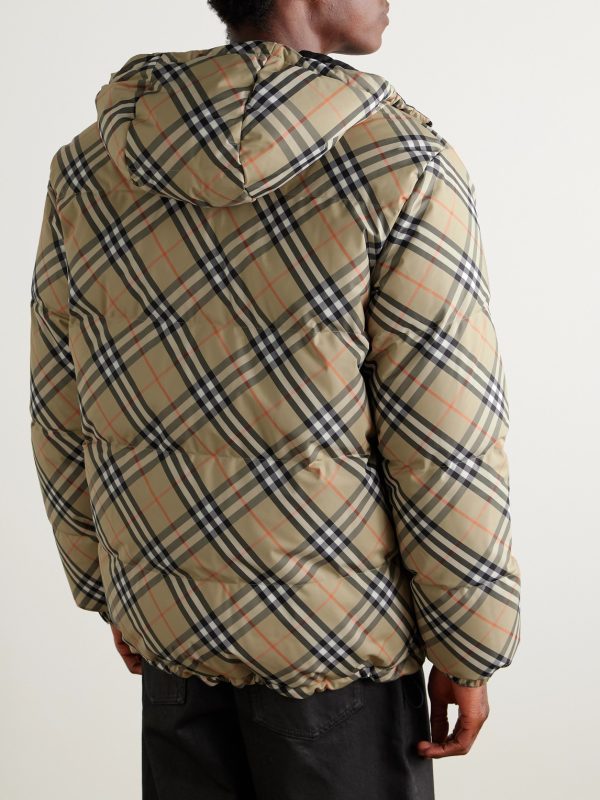 Reversible Checked Quilted Shell Hooded Down Jacket - BK Reversible Checked Quilted Shell Hooded Down Jacket - BK