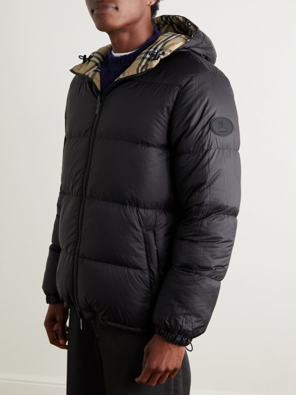 Reversible Checked Quilted Shell Hooded Down Jacket - E2 Reversible Checked Quilted Shell Hooded Down Jacket - E2
