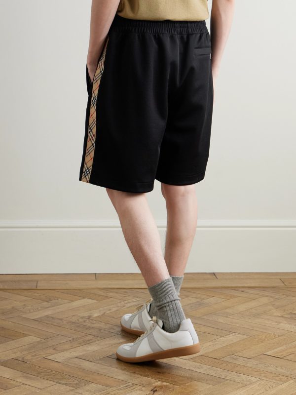 Straight-Leg Checked Jacquard-Knit Trimmed Tech-Jersey Shorts - BK Straight-Leg Checked Jacquard-Knit Trimmed Tech-Jersey Shorts - BK